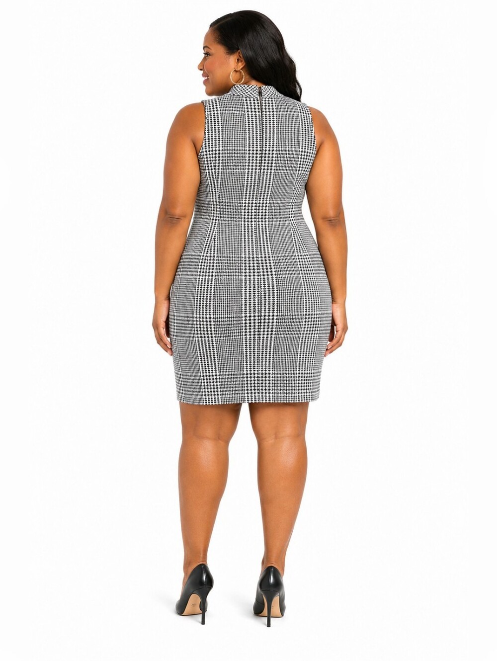 Women's Petite Houndstooth Sheath Dress in Black and White Size 14P - Picture 2 of 3